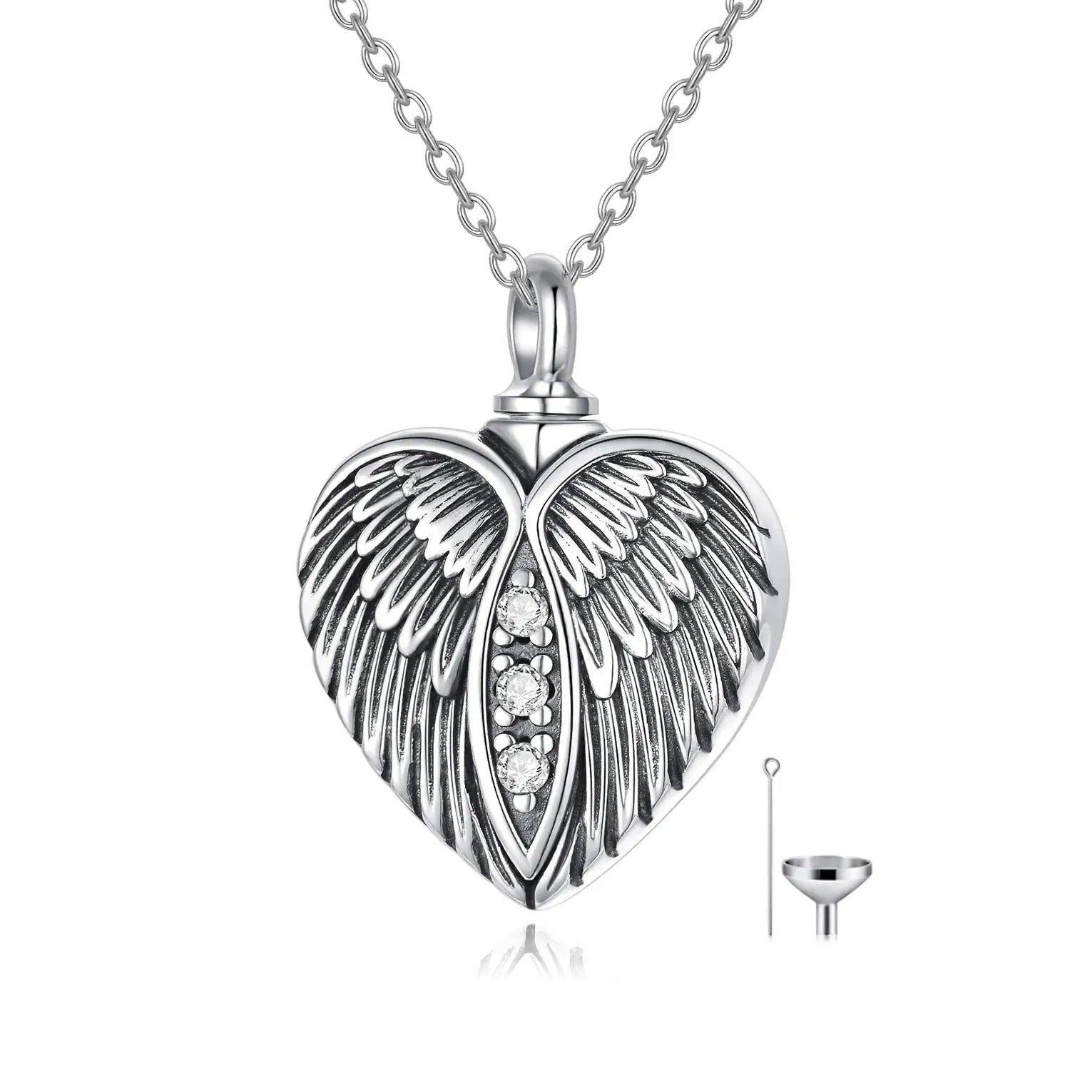 Angel Wing Heart Urn Necklace for Ashes 925 Sterling Silver Necklace Keepsake Cremation Jewelry for Women