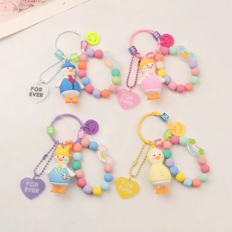 Fashion Duck Beaded Keychain Silicone Ball Colorful Heart Letter Keychain Accessories for Female Birthday Party Gift
