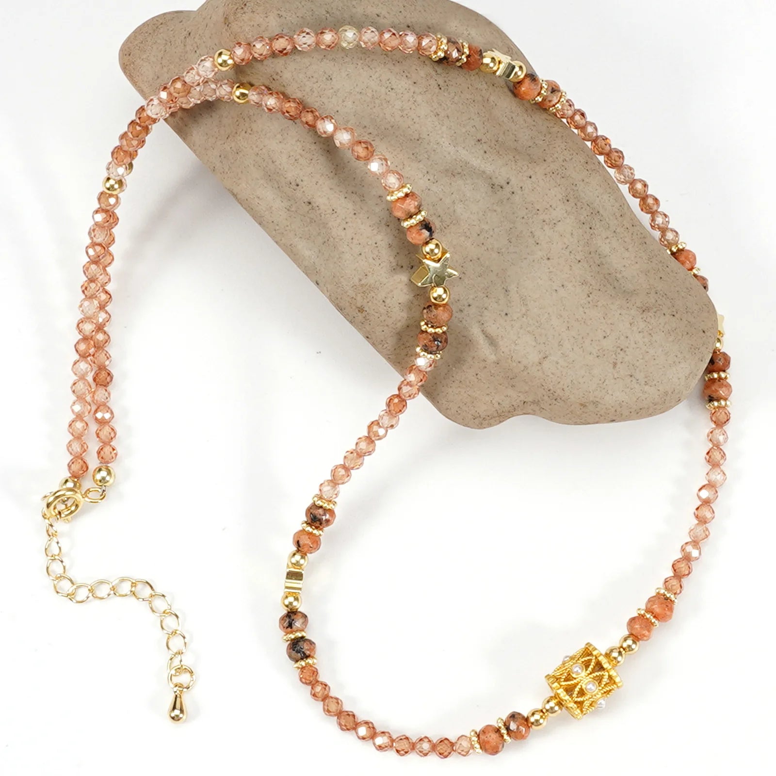 Minimalist Natural Orange Agate Stone Necklace for Women Healing Crystal Energy Amber Stone Jewelry Beaded Necklace Wholesale