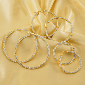 Wholesale Fashion Designer Stainless Steel Gold Plated Full Zircon Round Chunky Hoop Earrings for Women Jewelry