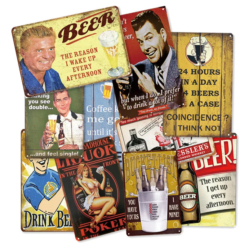 Drink Beer Vintage Plaque Sugar Reteo Poster Painting Wall Sticker Metal Plate Tin Sign Decor Home Cafe Pub Garden