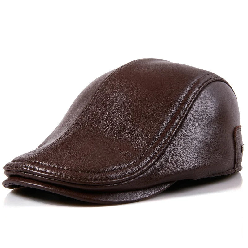 High Level Leather Hats Black Real Sheepskin Leather Baseball Chapeau Adjustable Hats Men