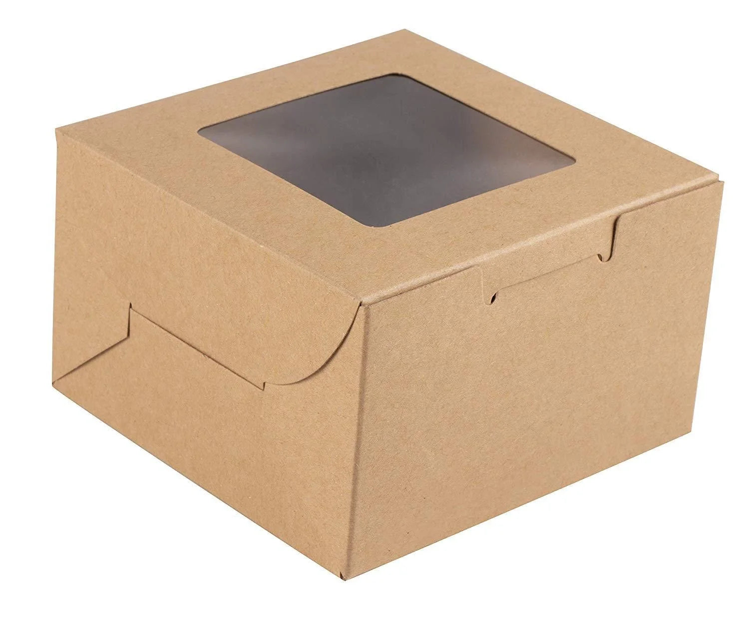 Recycled Kraft Paper Cake Box 4 Inch White Card with Glossy Lamination and Embossing Clear Window Birthday Packaging