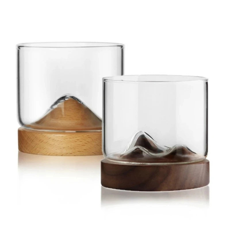 Japanese Style Creative Whisky Transparent Crystal Woodiness Holder Featuring Personality Mountain Design Handmade 120ml
