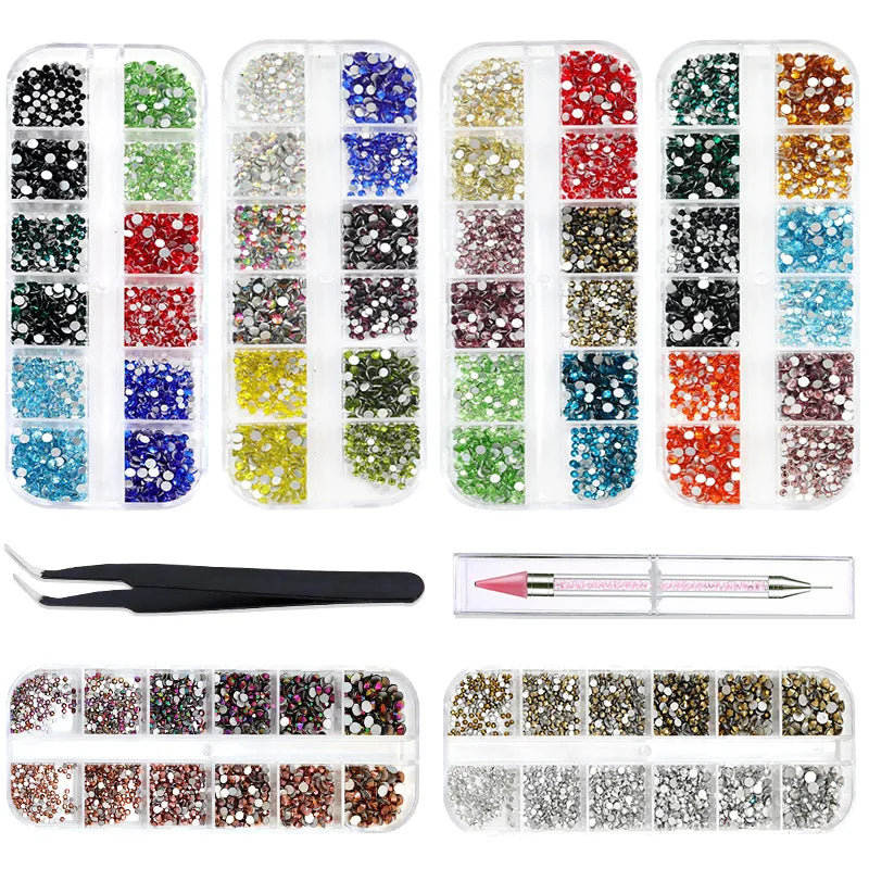 Luxury 3D Crystal AB Shimmer Colors Rhinestones Set With Pick Tools Nails Accessories Salon Professional Products Nail Tools