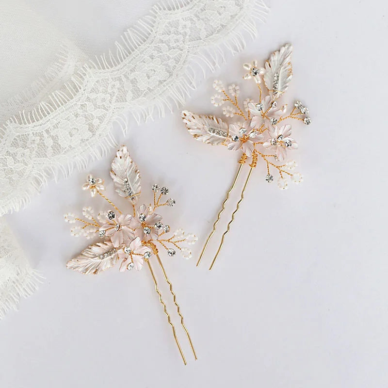 SLBRIDAL Handmade Alloy Flower Freshwater Pearls Bridal Hair Pin Wedding Hair Sticker Women Bridesmaids Jewelry Hair Accessories