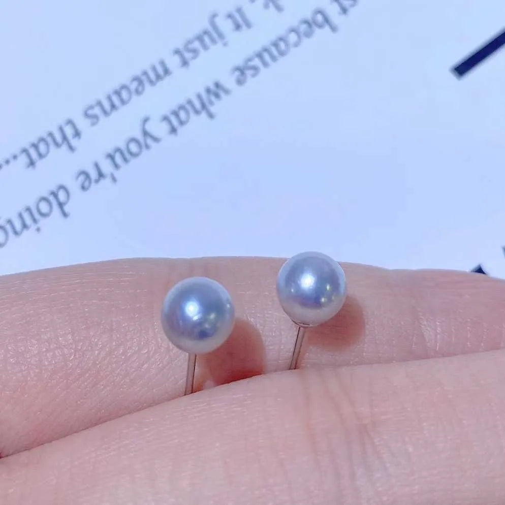 S925 Silver/silver Plated Gold Needle Gray Seawater Akoy Pearl Earrings 6-7MM Round Natural Seawater Pearl Jewelry