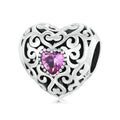 Fashion 925 Sterling Silver Vintage Pattern Heart Hollow Charm Bead Pendant Fit Bracelet Necklace for Women Jewelry SCC2136