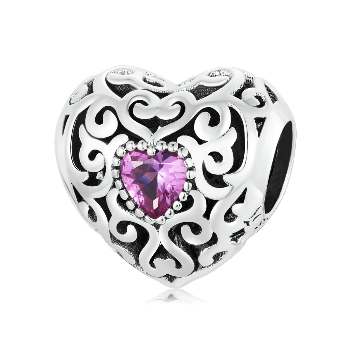 Fashion 925 Sterling Silver Vintage Pattern Heart Hollow Charm Bead Pendant Fit Bracelet Necklace for Women Jewelry SCC2136