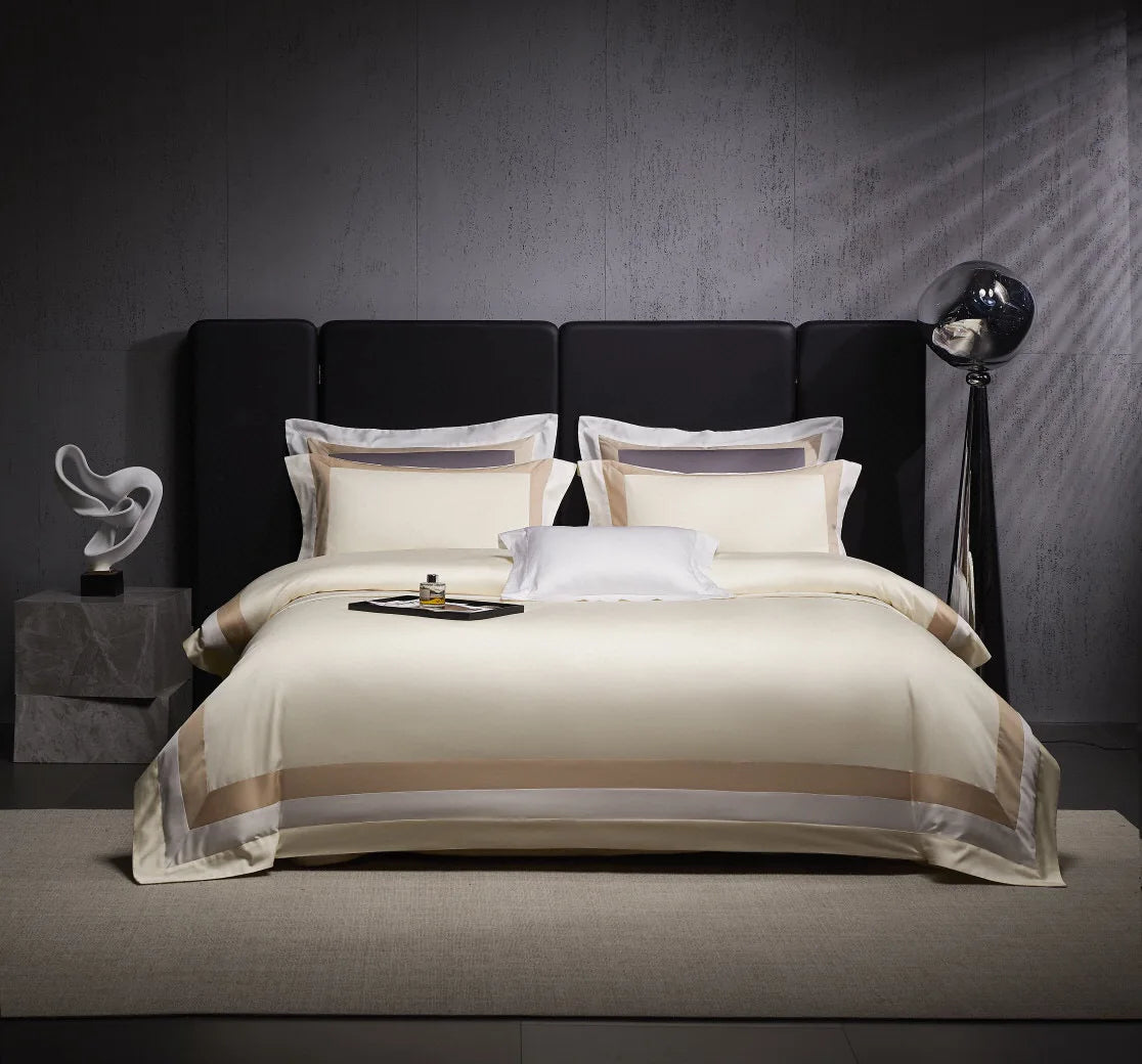 High-end Luxury White Solid Plant Pattern Pillow Cases Soft 100S Cotton 500TC Bed Sheets 4 Piece Customizable Bedding Set