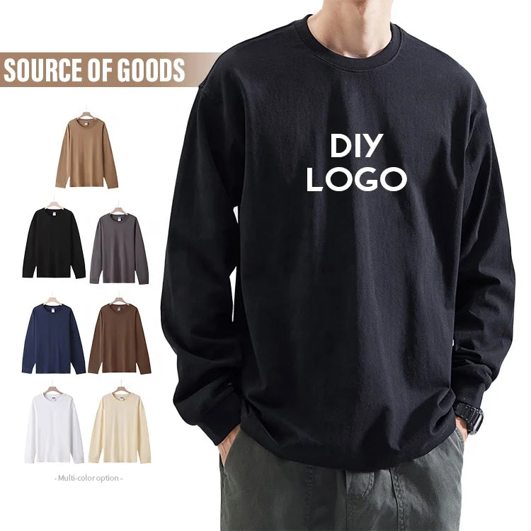 Customized Casual Crew Neck Long Sleeve Shirt Women's Printed 100% Cotton Blank Men's Long Sleeve Shirt