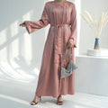 Mexizo Middle East Abaya Inner Dress Two Piece Set Modest Arab Dubai Casual Beads Satin Women Open Muslim Abaya 2pc Set