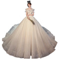2023 Fashion Bride O Neck White Bohemian Short Sleeve Fairy Wedding Dress