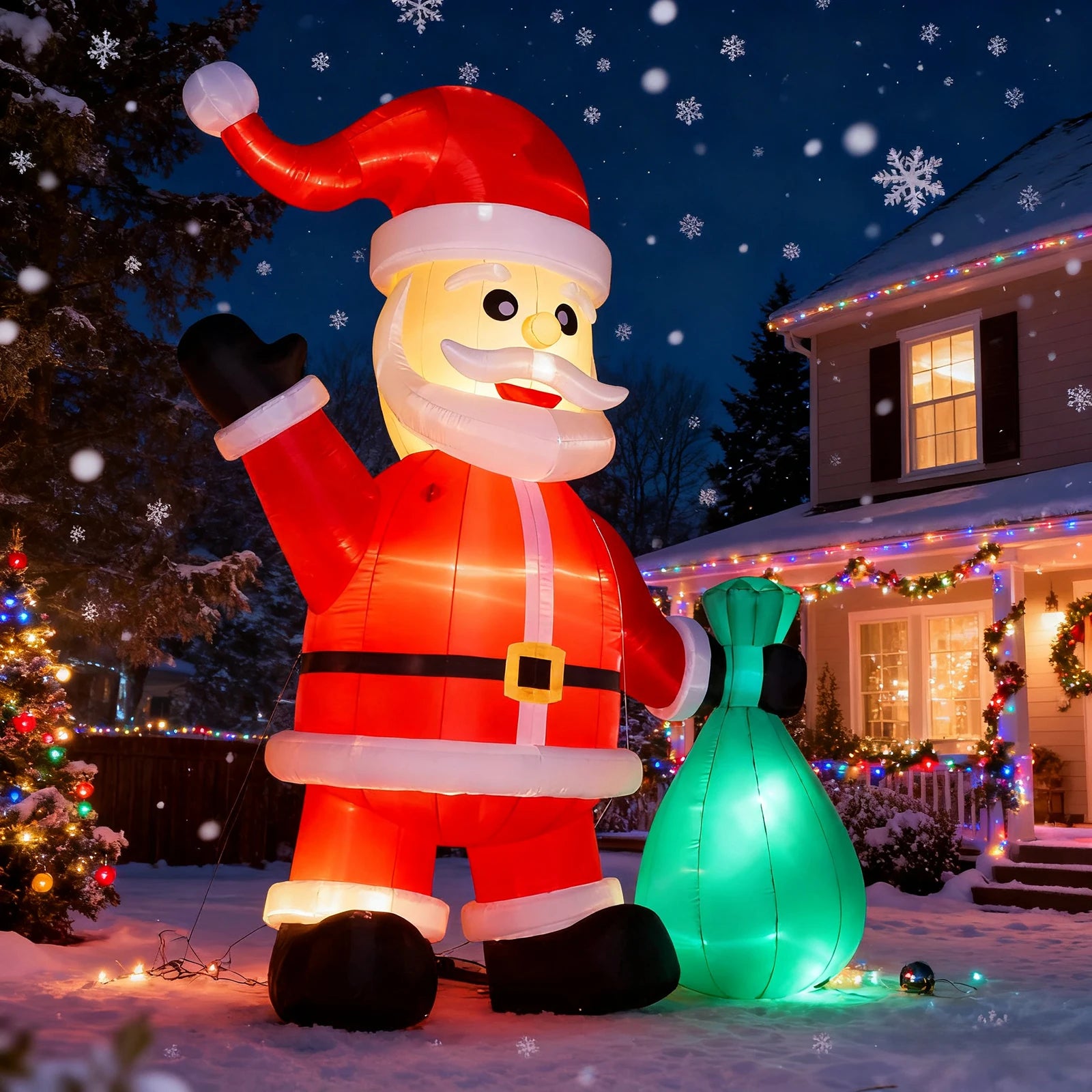 Glowing Christmas Giant Inflatable Santa Claus with LED Light Outdoor Christmas Yard Inflatable Santa with Light Blower