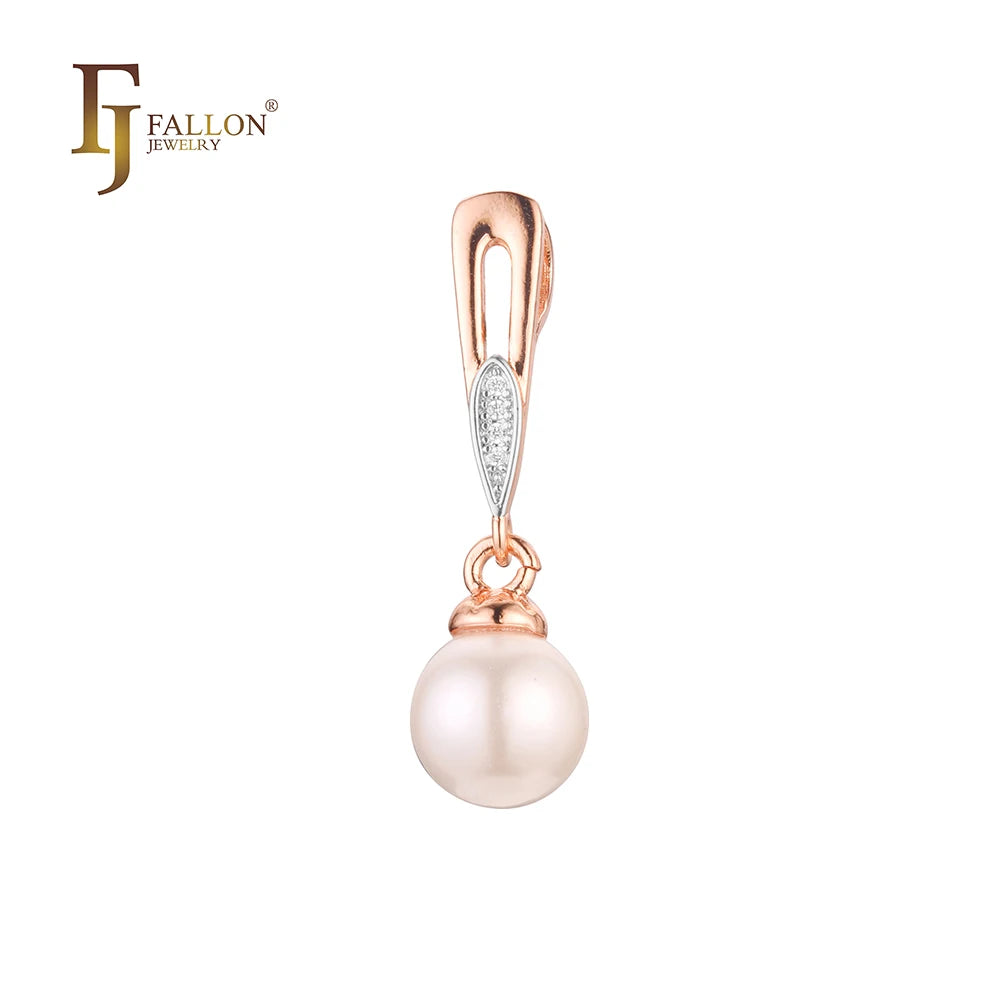 FJ Fallon Fashion Jewelry Pearl Pendant Plated in Rose Gold Two Tone Brass Based