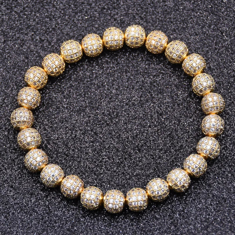 Luxury Classic Design 8mm CZ Micro Pave Diamond Disc Ball Elastic HiP Hop Bracelet Women Men JBS11850