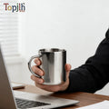 Topjlh 300ML Double Walled Stainless Steel Sublimation Blank Mug with Handle for Outdoor Travel Camping and Hiking