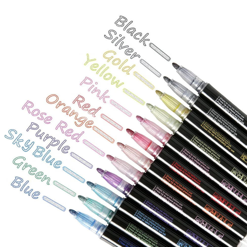 Hot Sale Double Line Pen 12colors Outline Pen Two-color Marker Flashing Fluorescent Marker DIY MegaBDM