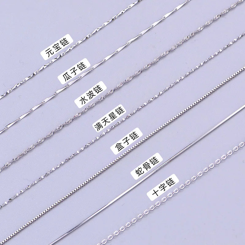 S925 Sterling Silver 40+5 cm Chain Advanced Water Wave Snake Bone Box Cross Chains Diy Pendant Necklaces for Women