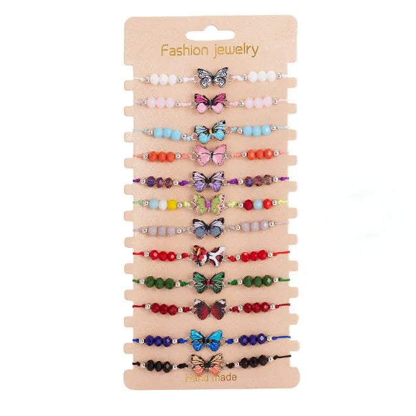 12pcs/lot Crystal Animal Braided Rope Bracelet Set Handmade Adjustable Turtle Hands Butterfly Charm Bracelets Women Cuff Jewelry