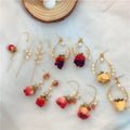 2021 Original Creative Jewelry Handmade Dried Pearl Real Rose Flower Earrings Long Retro Pearl Earring
