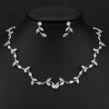 LUOXIN Elegant Leaf Shape Zircon Silver Plated Bridal Wedding Necklace Earrings Sets for Women
