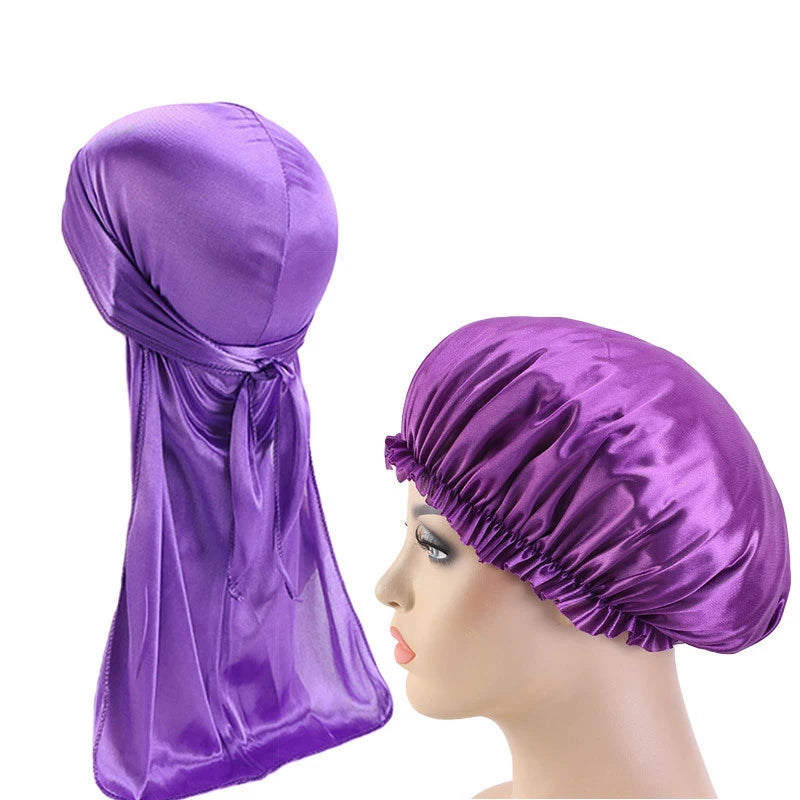 Wholesale High-quality Hair Accessories Designer Satin Silk Durags Bonnets Set Custom Logo Adjustable for Women Daily Outdoor