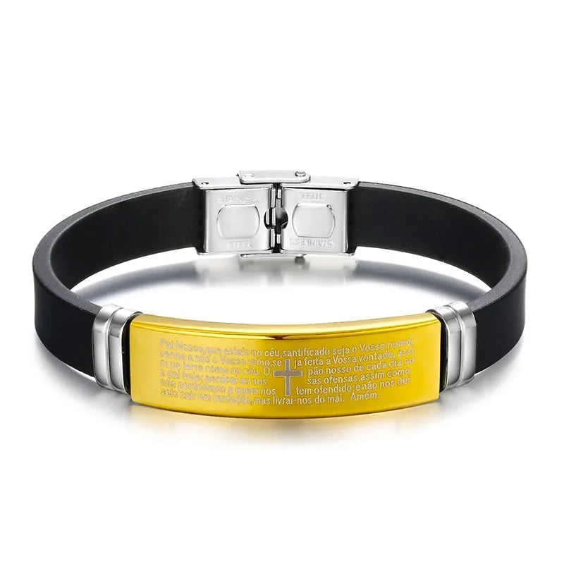 GJB216 Christian Fashionable Stainless Steel Charm Wristbands Custom Gold Jewelry Men Religious Charm Fine Bracelet