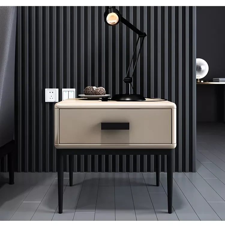 Modern Minimalist Solid Wood Panel Nightstand Beside Table for Bedroom Living Room & Apartment Use Home Hotel Furniture