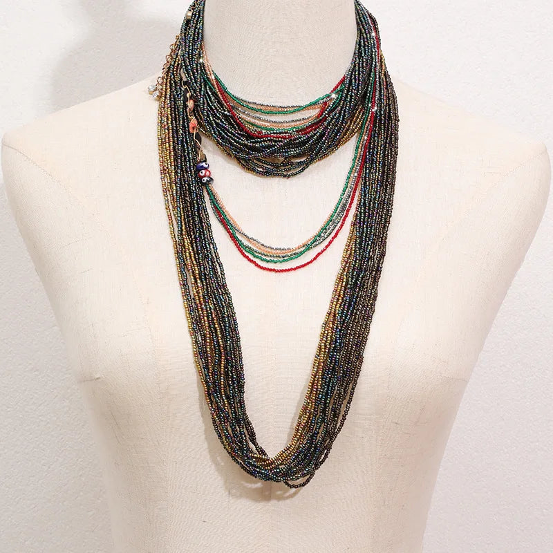 Hand-woven Rice Beads Fashion Jewelry Bohemia Crystal Necklace Clavicle Chain Beaded