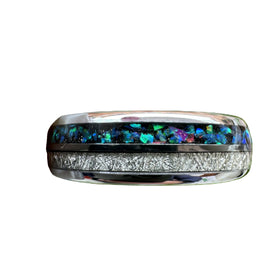Macho Jewelry 6mm Tungsten Classic Silver Plated Domed Inlay Opal Ring for Women Wedding Bands Gift Fashion Jewelry