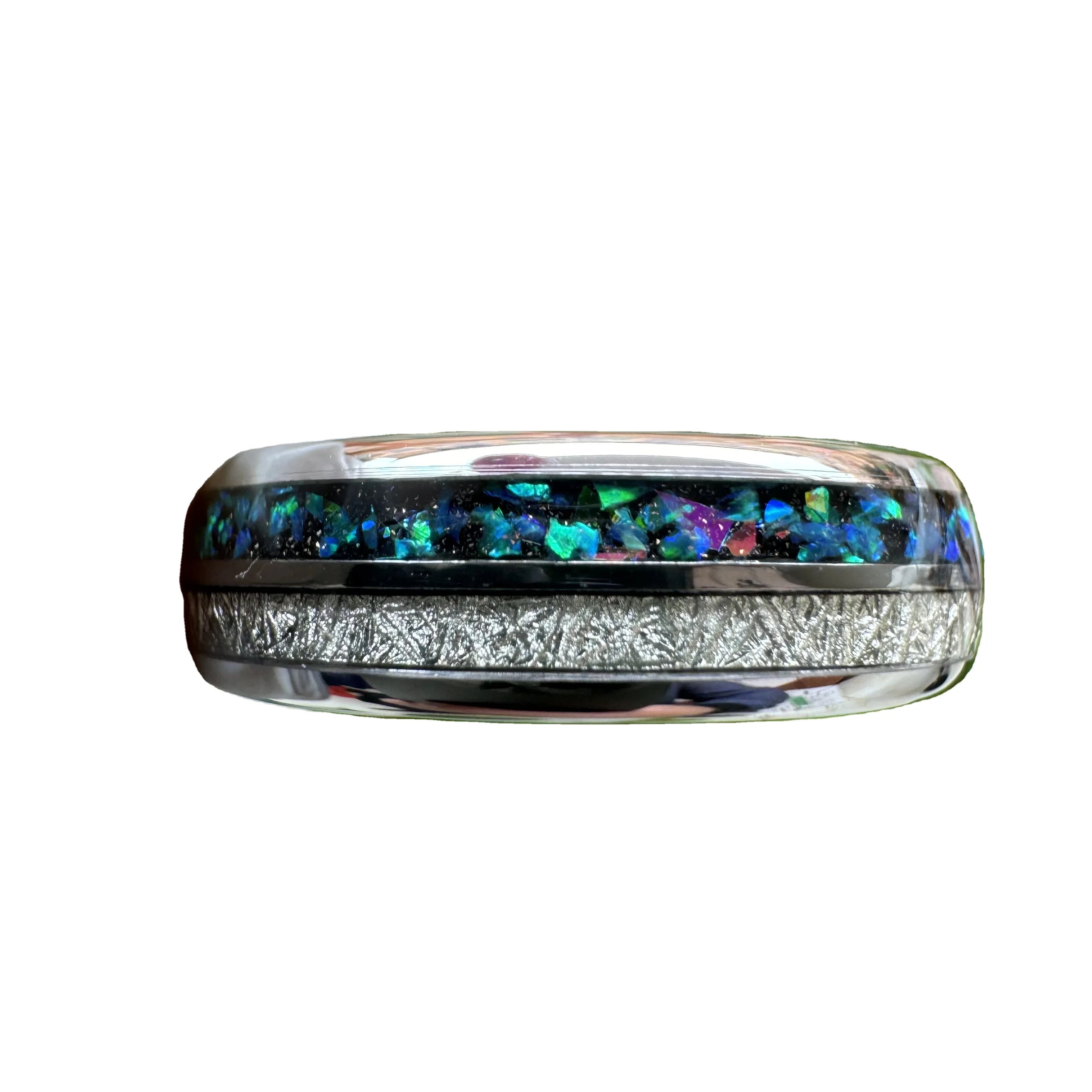 Macho Jewelry 6mm Tungsten Classic Silver Plated Domed Inlay Opal Ring for Women Wedding Bands Gift Fashion Jewelry