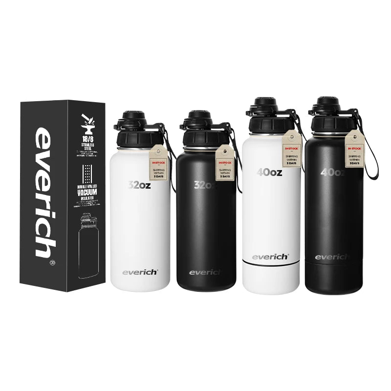 In Stock Everich 32oz 40oz Insulated Vacuum Stainless Steel Water Bottle Wide Mouth Double Wall Sports