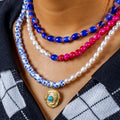 New Ins Ceramic Beads Pendant Necklace Women's Retro Fashion Pearl Color Stitching Jewelry Minority Light Luxury Necklace