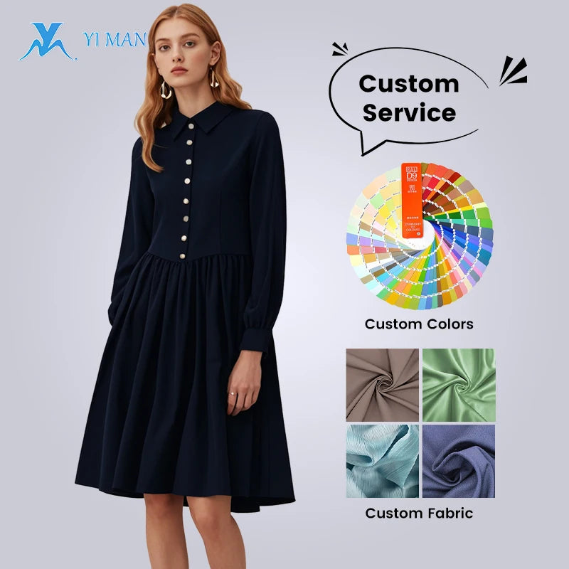 Womens Clothing Dresses Women Casual Girls Dresses Ladies Black Button Long Sleeves Dresses