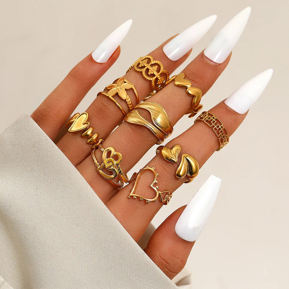 Waterproof Stainless Steel Stackable Heart Rings for Women Trendy Lady Finger Rings Female Hand Accessories 2025 Fashion Jewelry