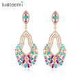 LUOTEEMI Luxury Fashion Jewelry Gold Plated Women Micro Paved Multi AAA Cubic Zirconia Drop Earrings