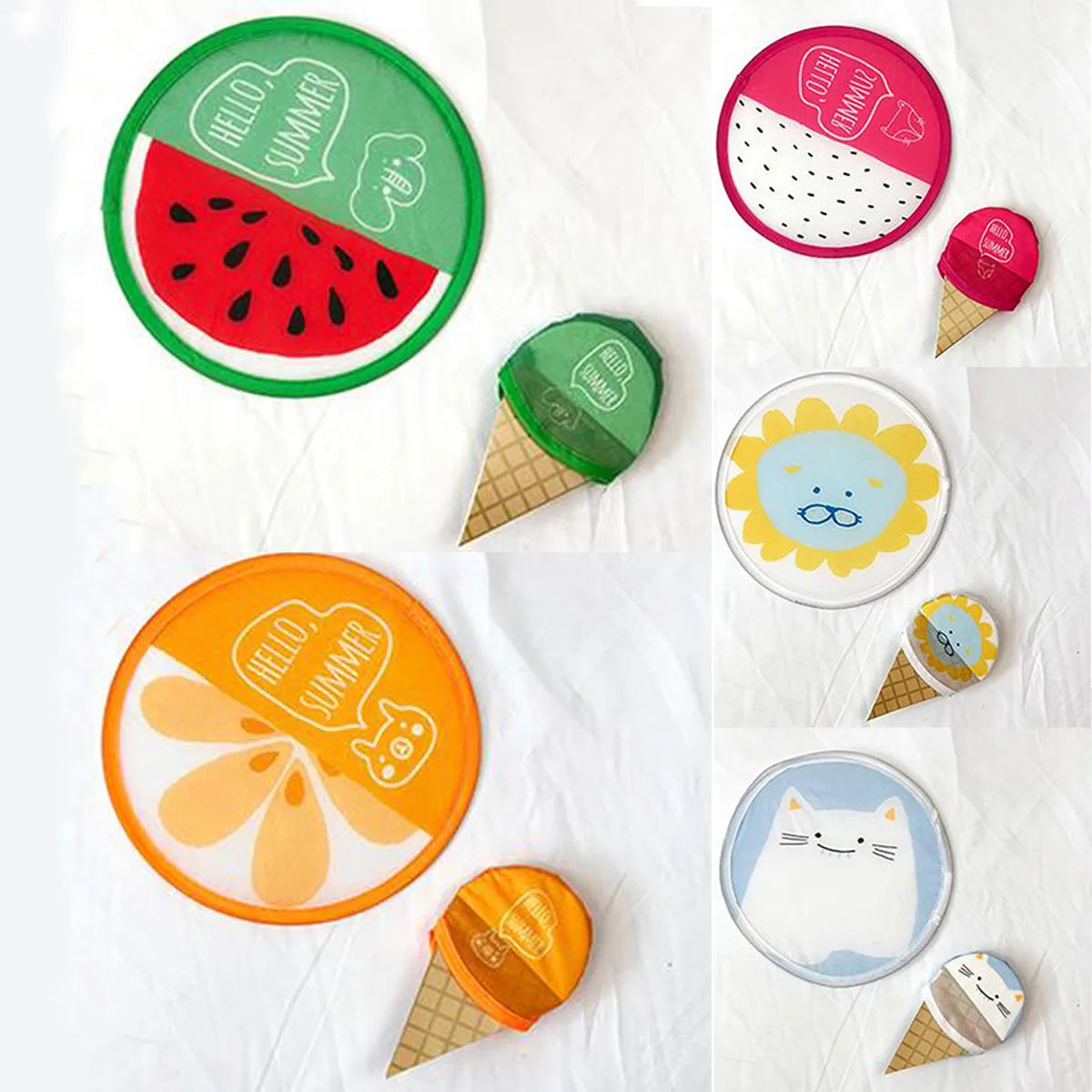 Creative Fruit Animal Round Folding Fan Cartoon Portable Mini Cute Hand Held Fans Summer Cooling Gift