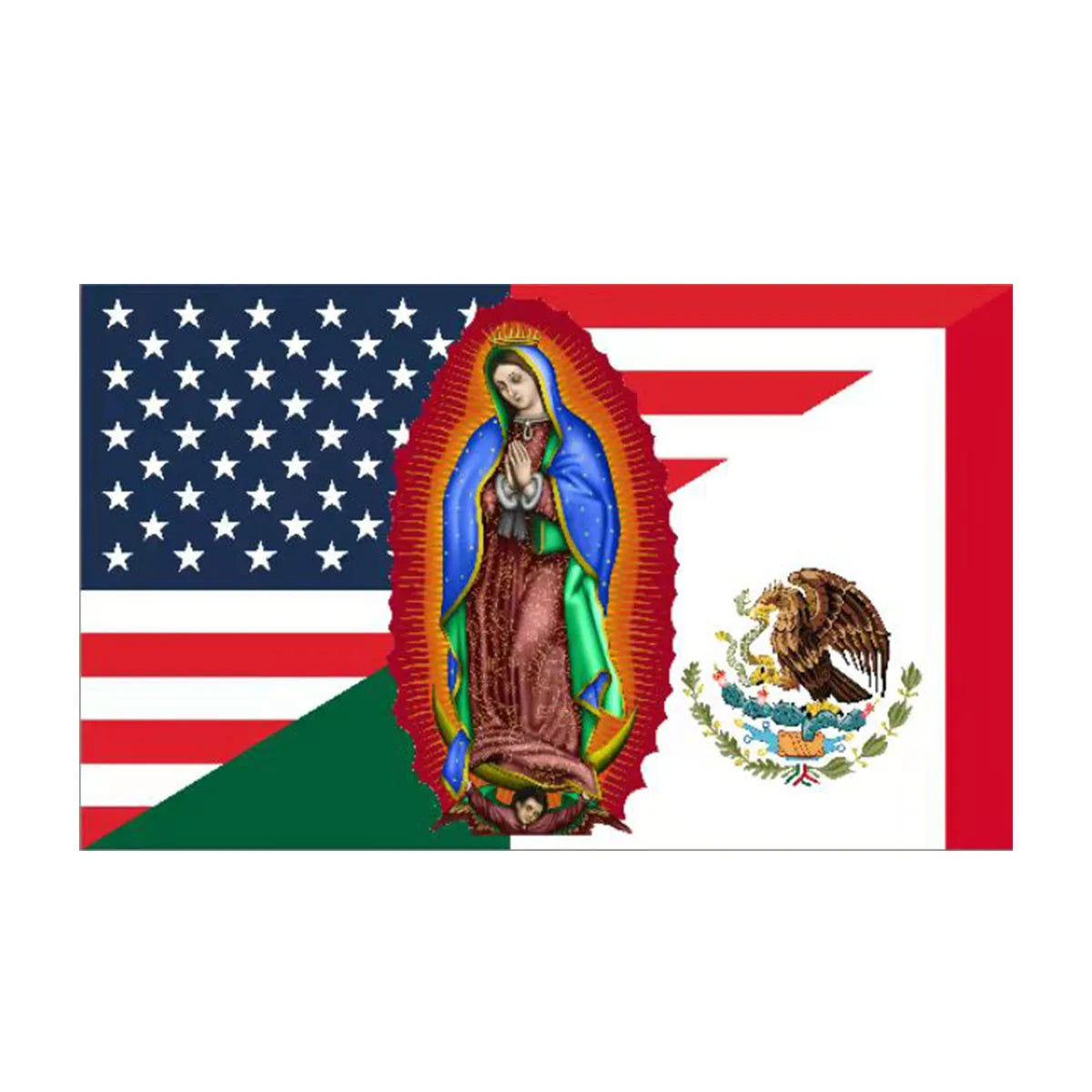 Premium Quality Fade Resistant 3'x5' USA Mexico Virgin Mary Guadalupe Flag Banner with Two Grommets