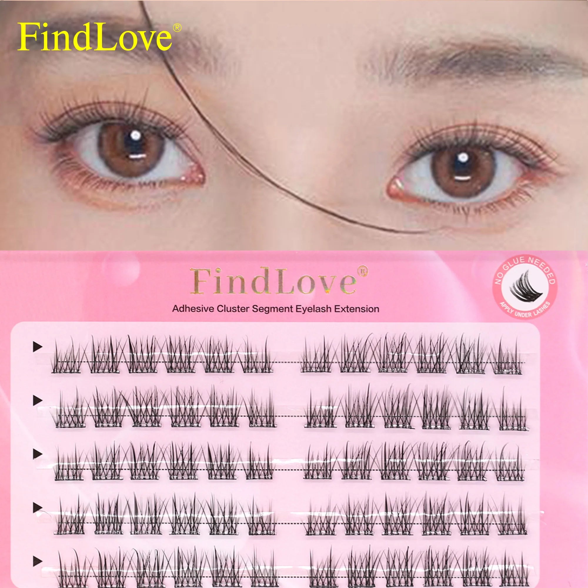 Press on Eye Lashes Individual Self-Adhesive Pre Cut Segment Lashes Eye Lashes Self Adhesive