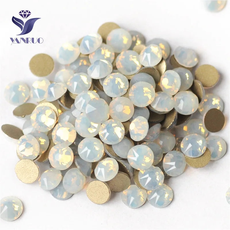 YANRUO Superior Quality 16 Cuts Facets  White Opal Non Hotifx Strass Loose Rhinestones for Jewelry Making