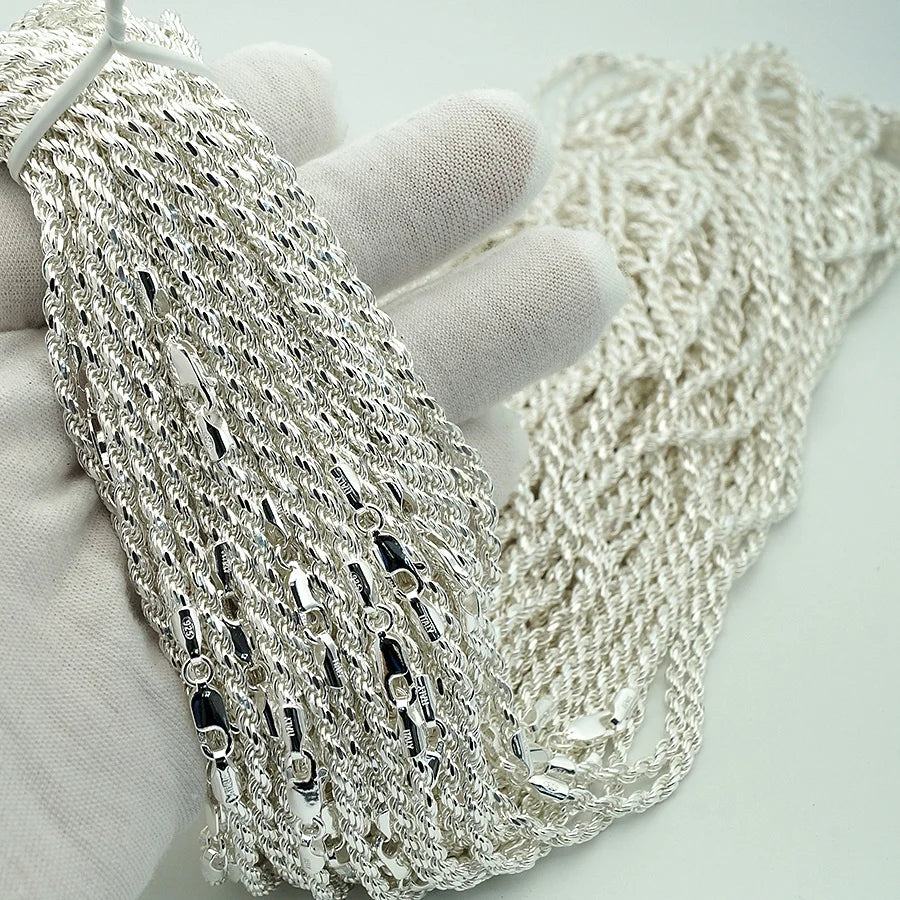 Wholesale Hot Selling Diamond Cut Shiny 925 Solid Silver Rope Chain Necklace Men Women