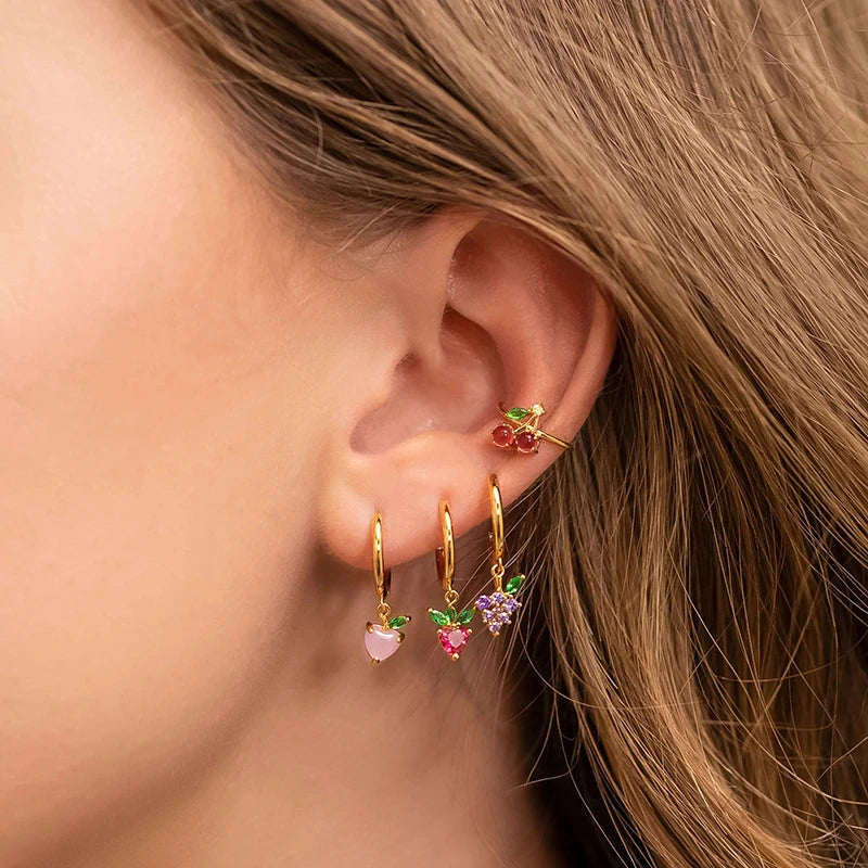Girls Lemon Fruit Colorful Clip on Rhinestone Earrings Without Hole