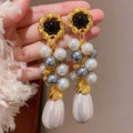 2023 Fashion Jewelry Silver Needle and Water Drop Wrapped Pearl Earring European Retro Palace Pearl Luxury Baroque Gold Earrings