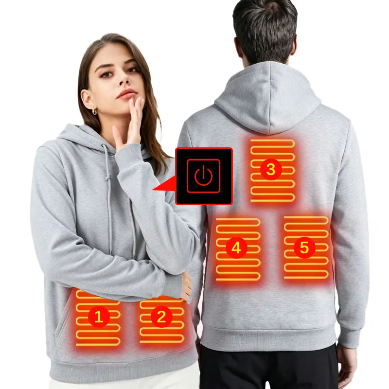 OEM Custom logo Heated Hoodie Jacket Winter Men Women Fabric Exterior With Fleece Lining Black Gray