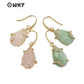 WT-E688 Wholesale Fashion Gold Prong Setting Natural Teardrop Stone Earrings Gorgeous Faceted Gemstone Micropaved Pear Earrings