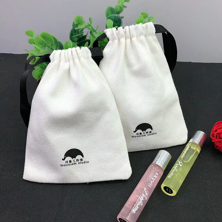 Custom Organic Cotton Drawstring Jewelry Bags with logo
