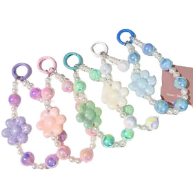 2024 Trendy Flower Pearl Mobile Phone Chain Charm Acrylic Beaded Keychain Lanyard Strap Wristband for Bag Headphone Accessories