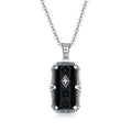 Vintage Party Custom Women's Sterling Silver Natural Black Onyx Gemstone Charm Pendant Necklace 925