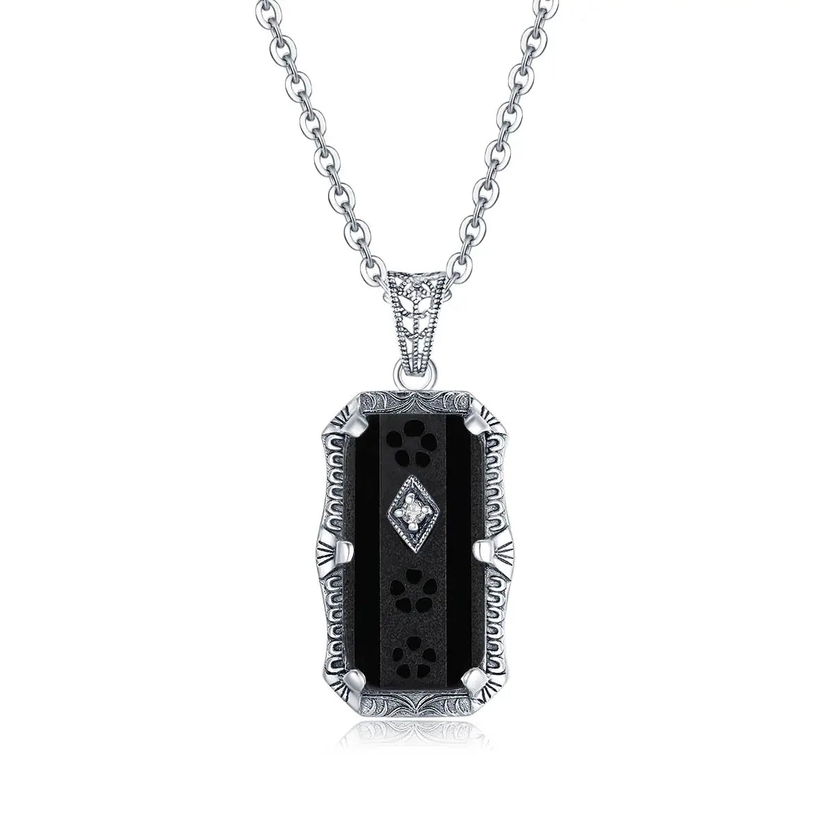 Vintage Party Custom Women's Sterling Silver Natural Black Onyx Gemstone Charm Pendant Necklace 925